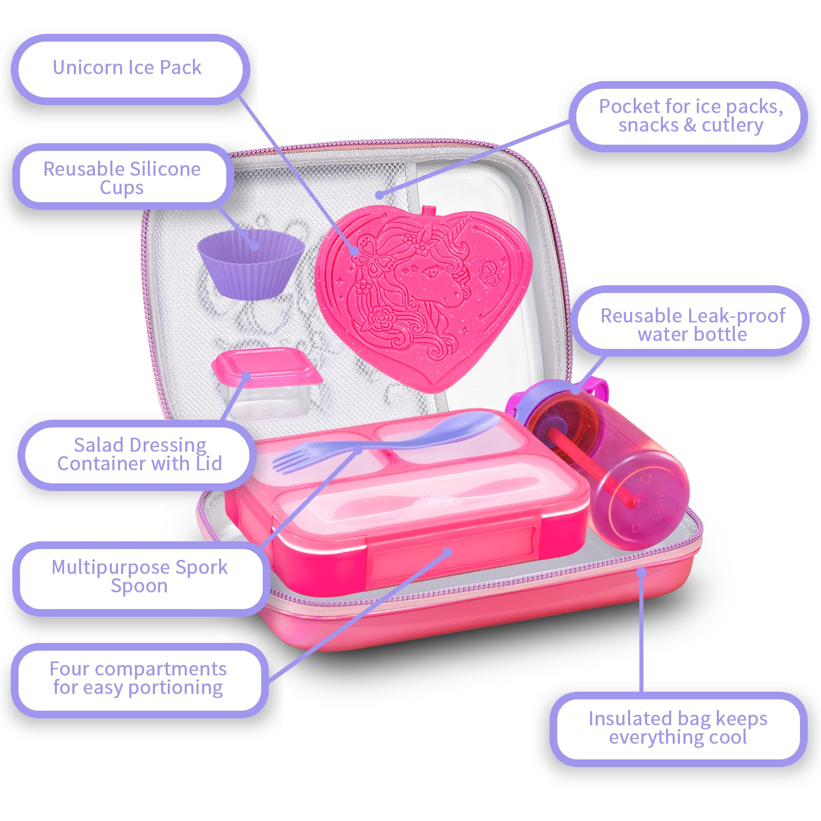 COO&KOO three-compartment bento box top view keeping foods separate and organized
