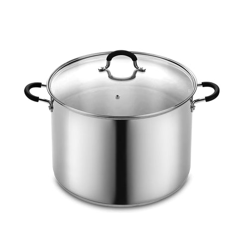 Cook N Home front view of 24 qt stainless stock pot showing polished finish and capacity benefit
