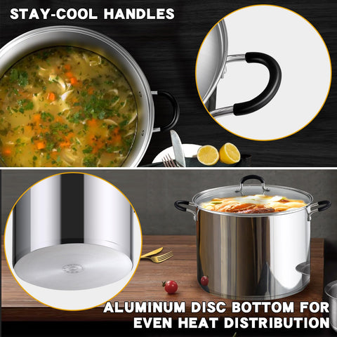 Cook N Home in-use pot with large batch of soup demonstrating cooking capacity