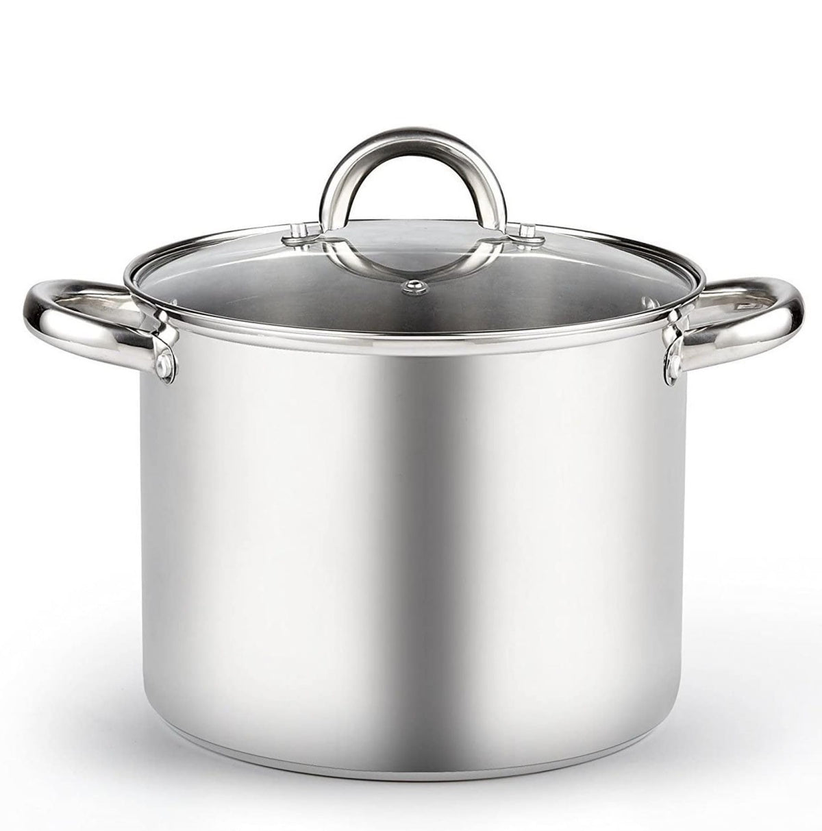 Cook N Home front view of 8 quart stock pot showing polished finish and lid, durable cooking