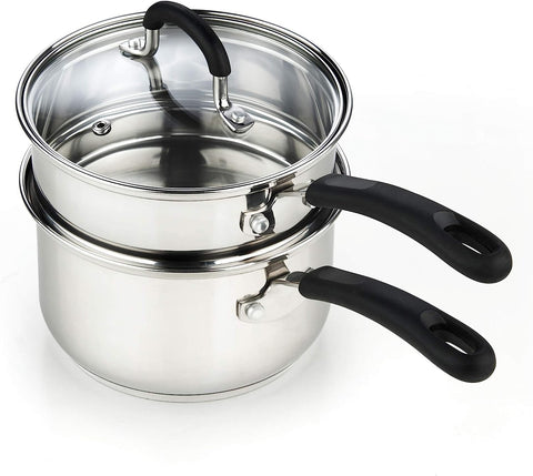 Cook N Home double boiler front view showing polished finish and lid for versatile cooking