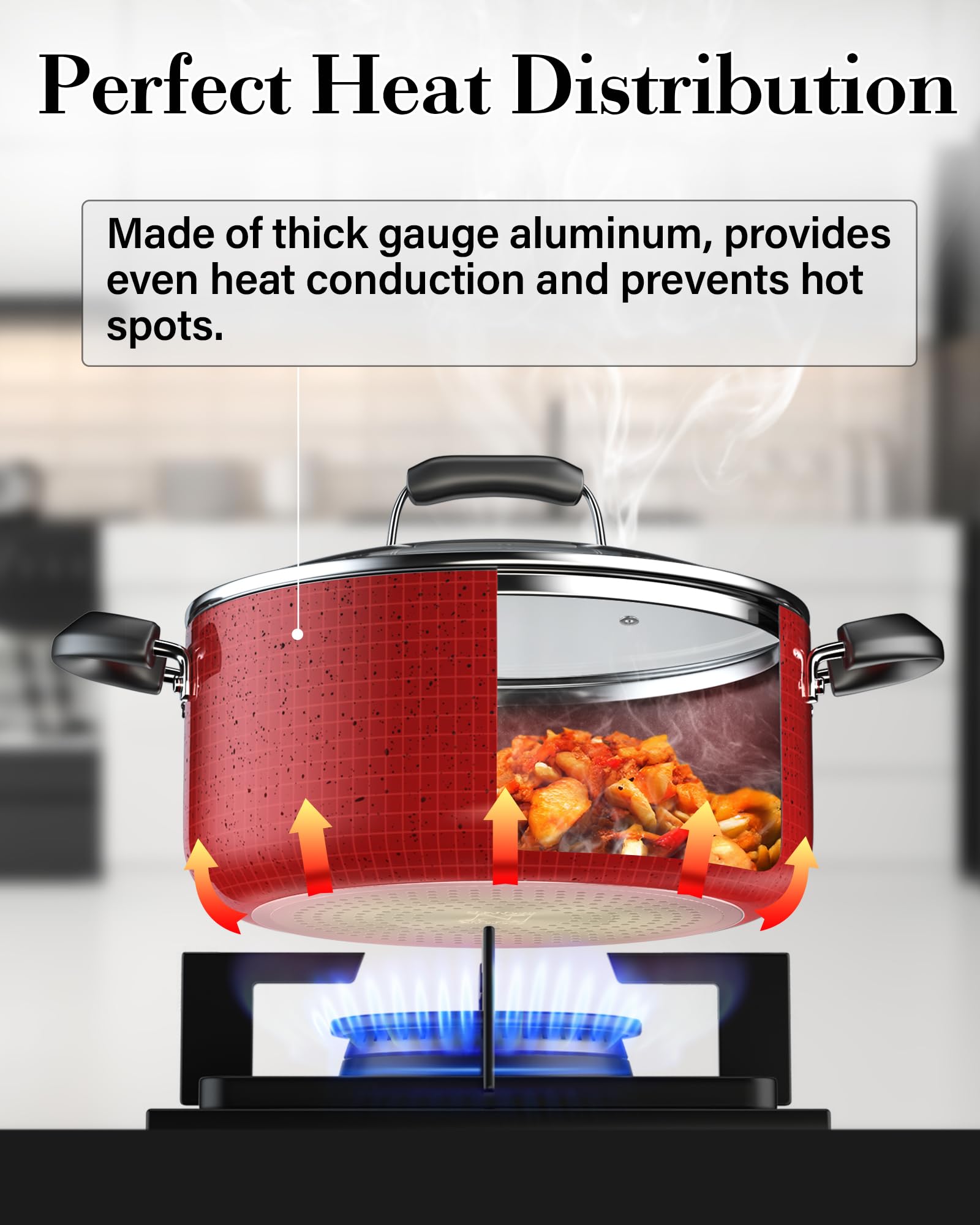 Cook N Home 5 QT Dutch oven filled with stew highlighting capacity for family meals
