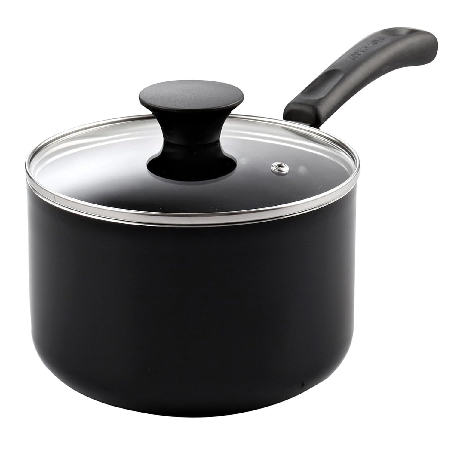 Cook N Home front view of 2-quart saucepan showing lid and shape for compact cooking