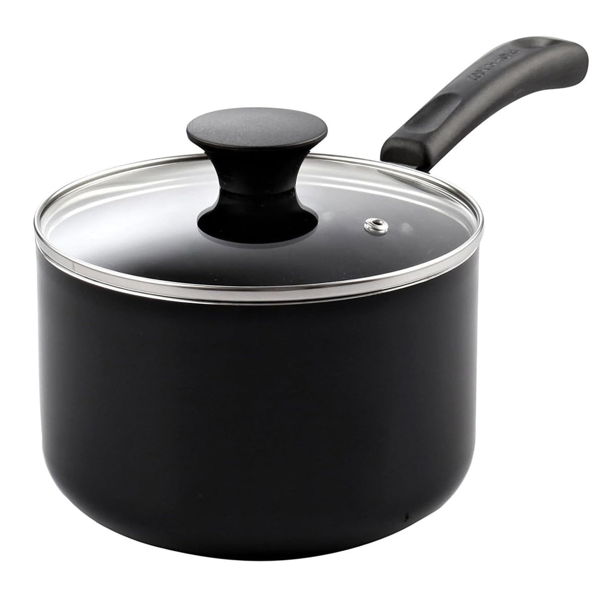Cook N Home front view of 2-quart saucepan showing lid and shape for compact cooking