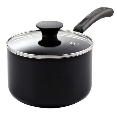 Cook N Home front view of 2-quart saucepan showing lid and shape for compact cooking