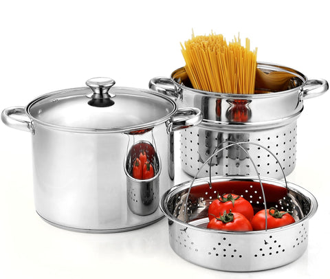 Cook N Home front view showing the 8-quart pot and lid for versatile cooking