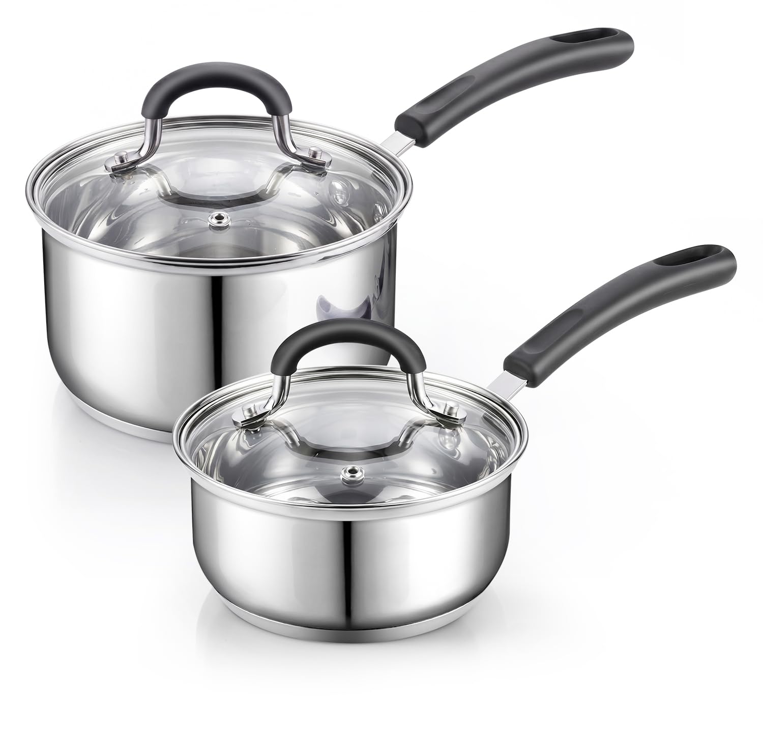 Cook N Home front view showing both saucepans and lids for compact versatility
