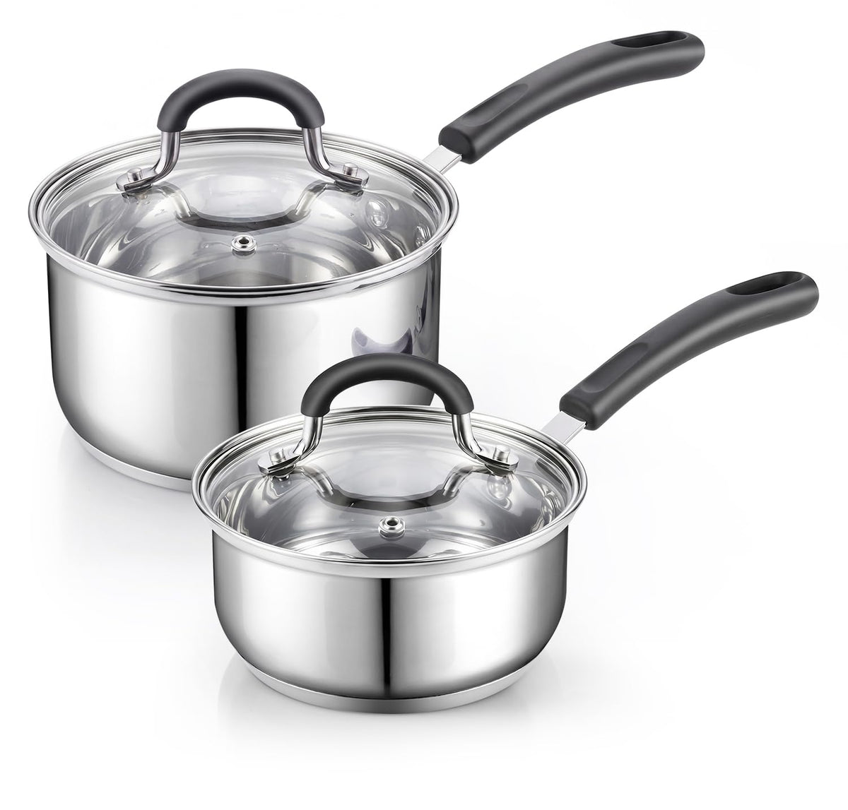 Cook N Home front view showing both saucepans and lids for compact versatility