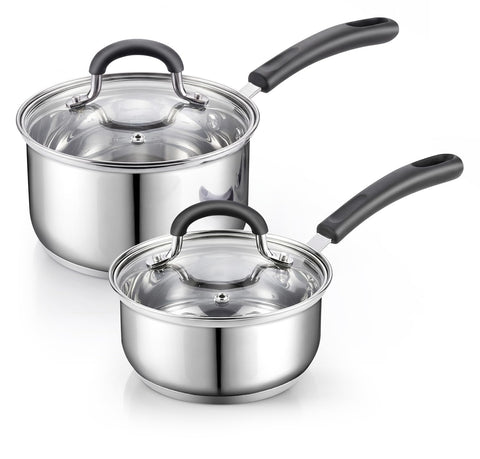 Cook N Home front view showing both saucepans and lids for compact versatility