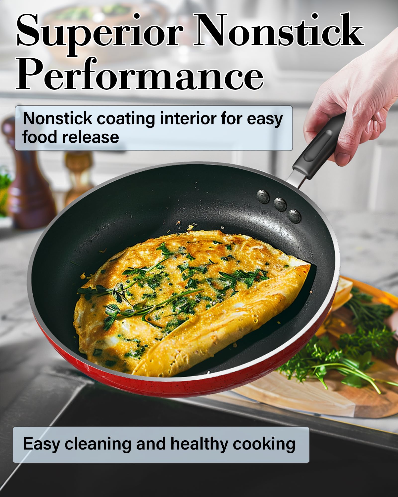 Cook N Home 9.5-inch fry pan in use sizzling vegetables for quick searing benefit