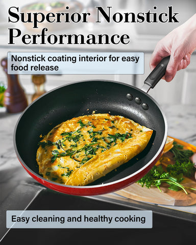 Cook N Home 9.5-inch fry pan in use sizzling vegetables for quick searing benefit