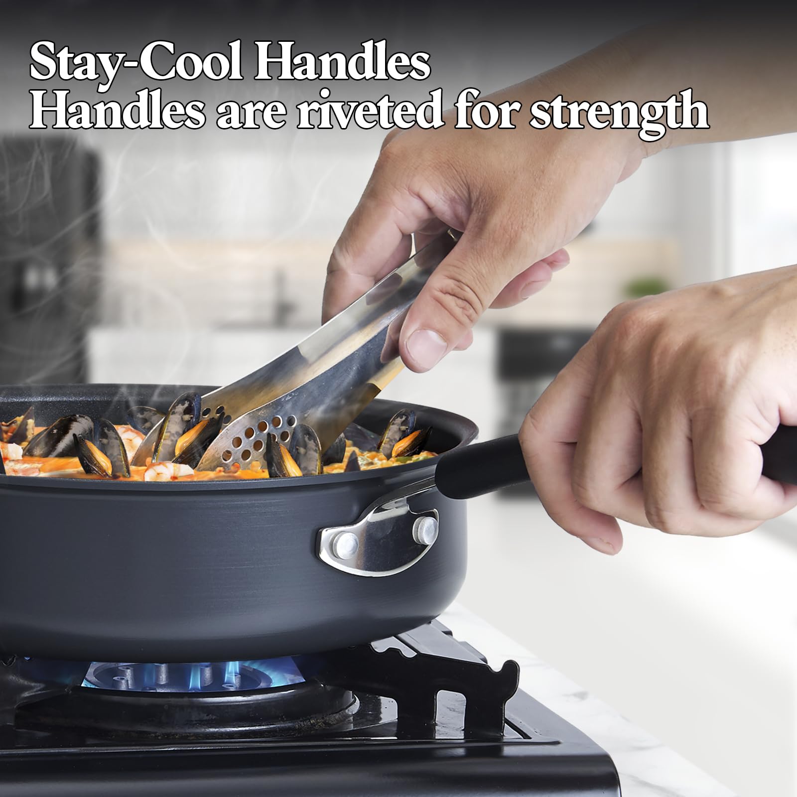 Cook N Home frying pan searing food to show even heating