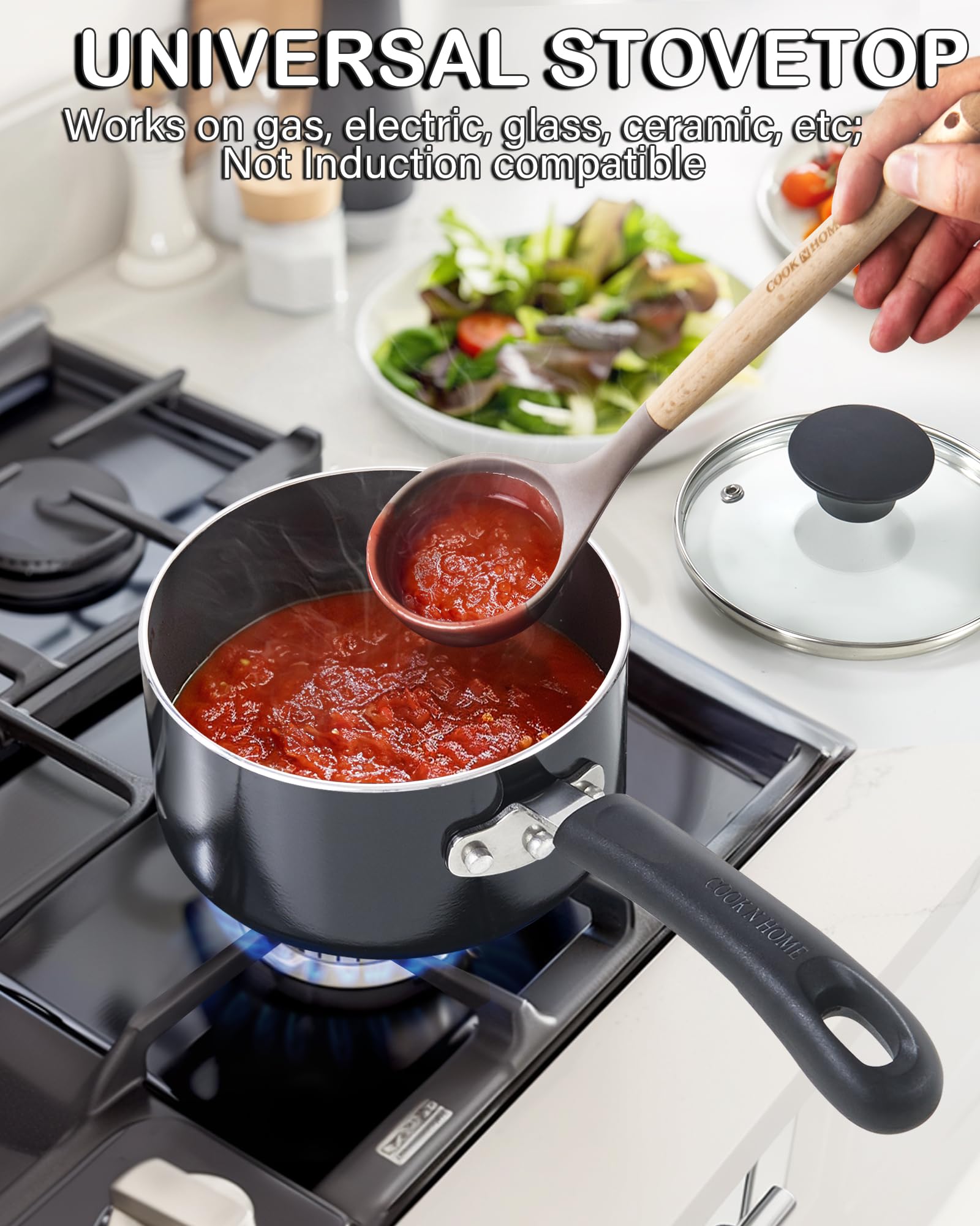 Cook N Home tempered glass lid with steam vent visible for monitored cooking