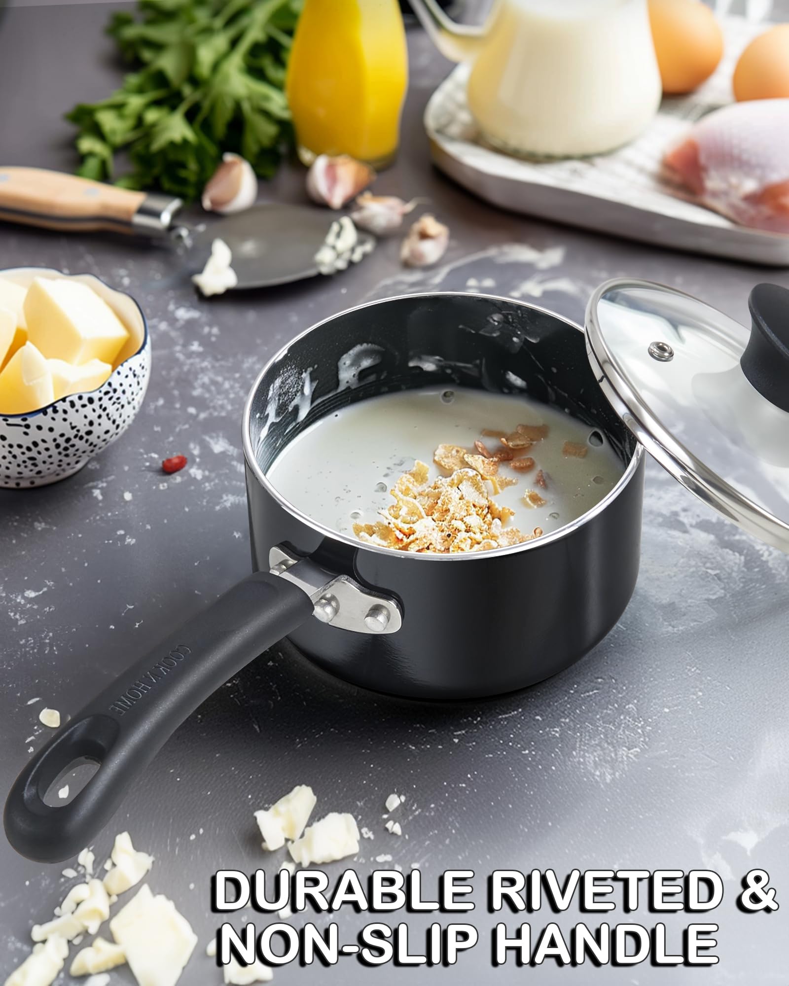 Cook N Home saucepan on gas stove simmering sauce for reliable stovetop performance