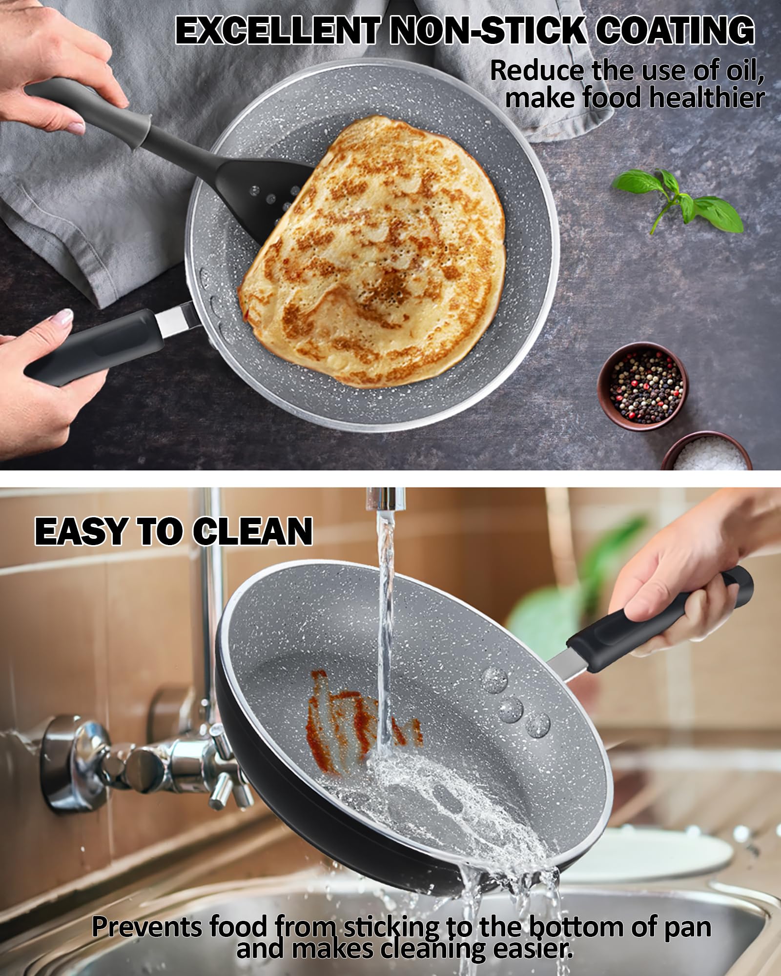 Cook N Home riveted stainless steel handle with silicone grip for steady control