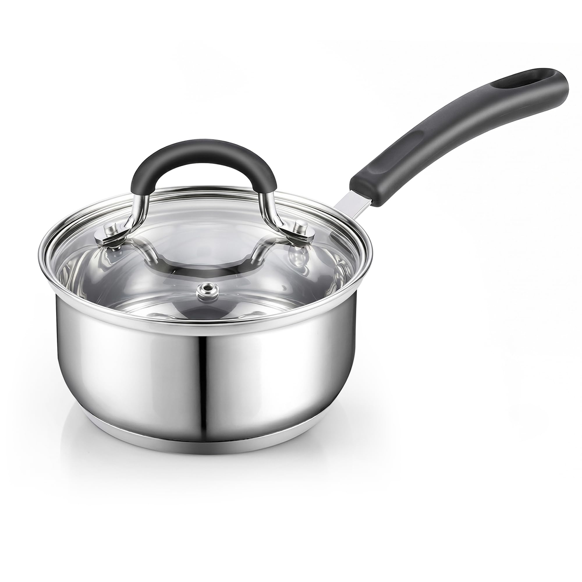 Cook N Home saucepan front view showing sleek mirror finish and lid, durable and stylish