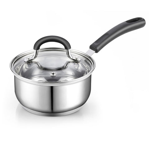 Cook N Home saucepan front view showing sleek mirror finish and lid, durable and stylish
