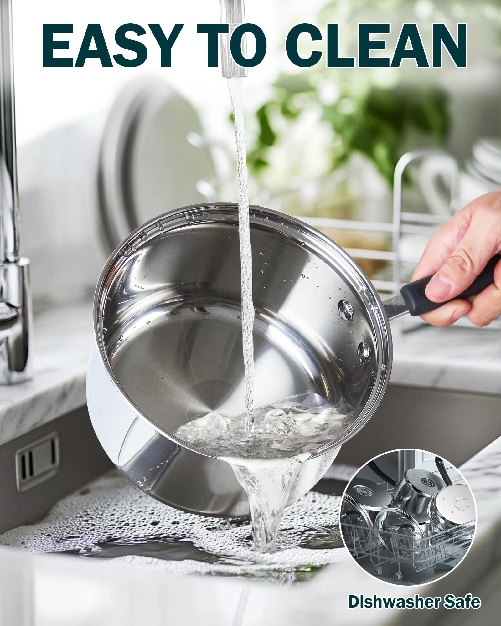 Cook N Home pans beside measuring cup to show 1qt and 2qt size scale