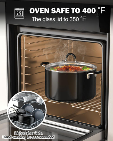 Cook N Home pots and pans beside utensils showing scale and storage convenience