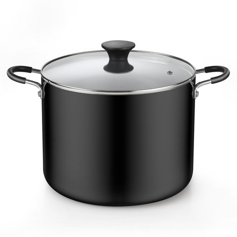 Cook N Home front view of 10.5 quart stock pot showing lid and shape for large cooking
