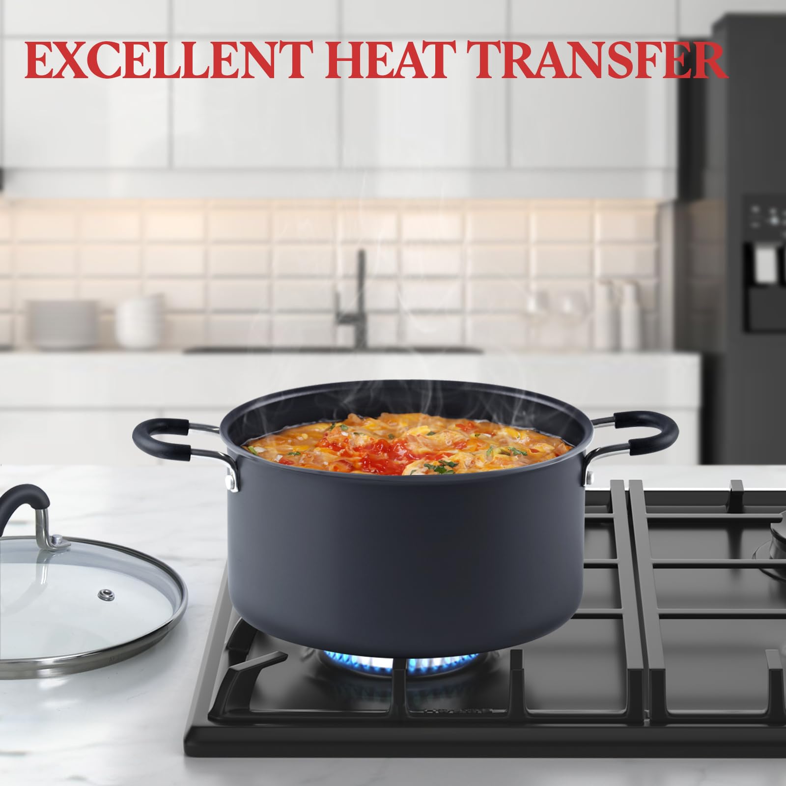 Cook N Home riveted stay-cool handle detail, secure grip for safe lifting of heavy pots