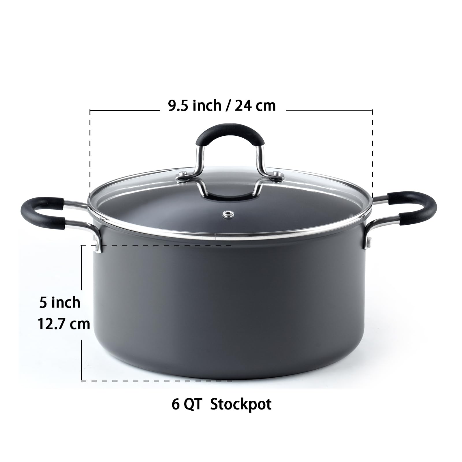 Cook N Home tempered glass lid closeup showing steam vent and visibility, enables monitored cooking
