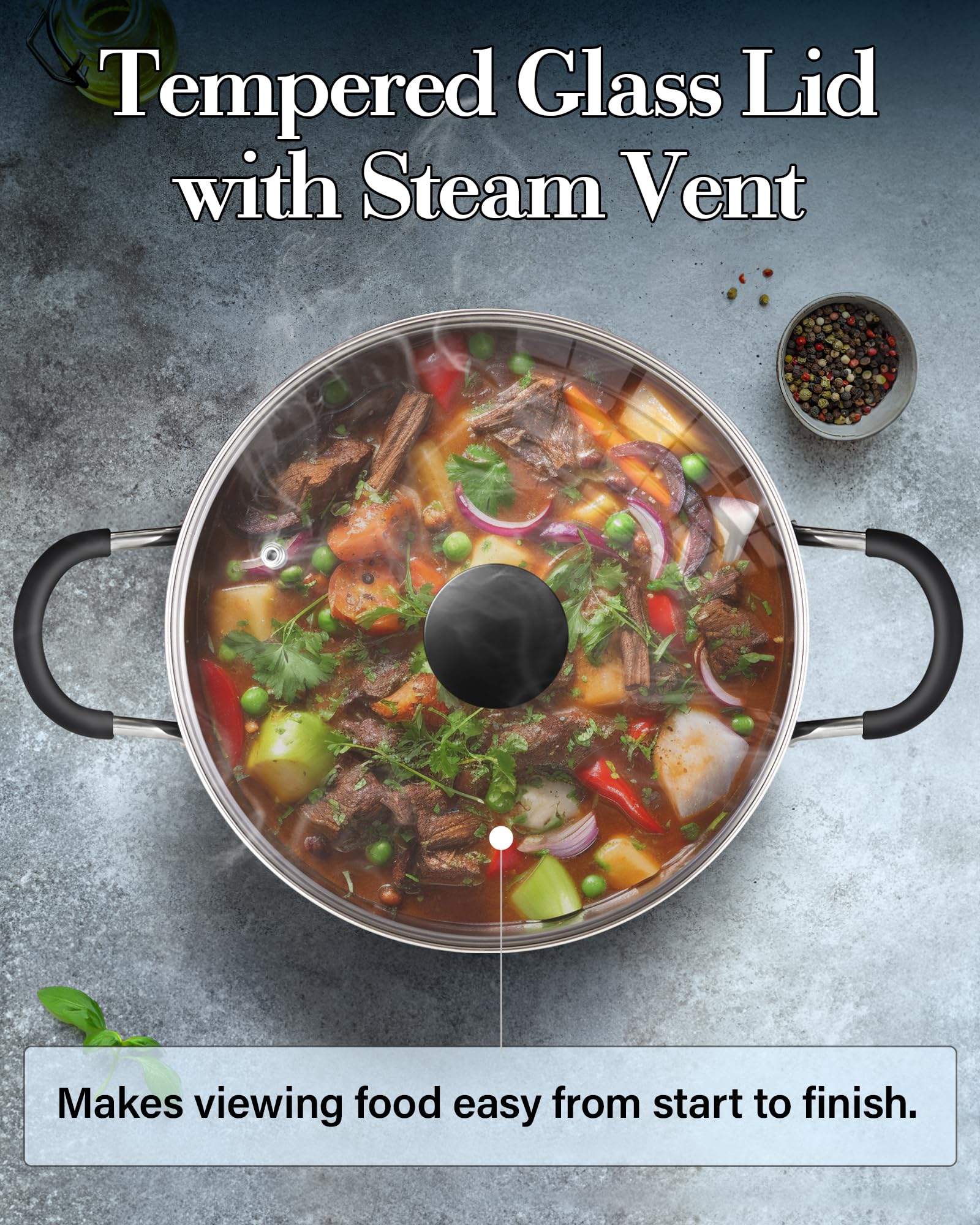Cook N Home stock pot on induction stove demonstrating cross‑cooktop compatibility