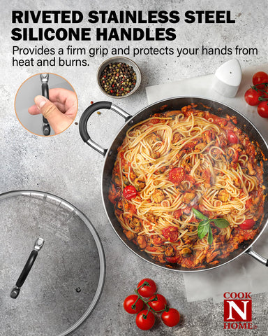 Cook N Home stockpot simmering soup to show capacity and even heat distribution