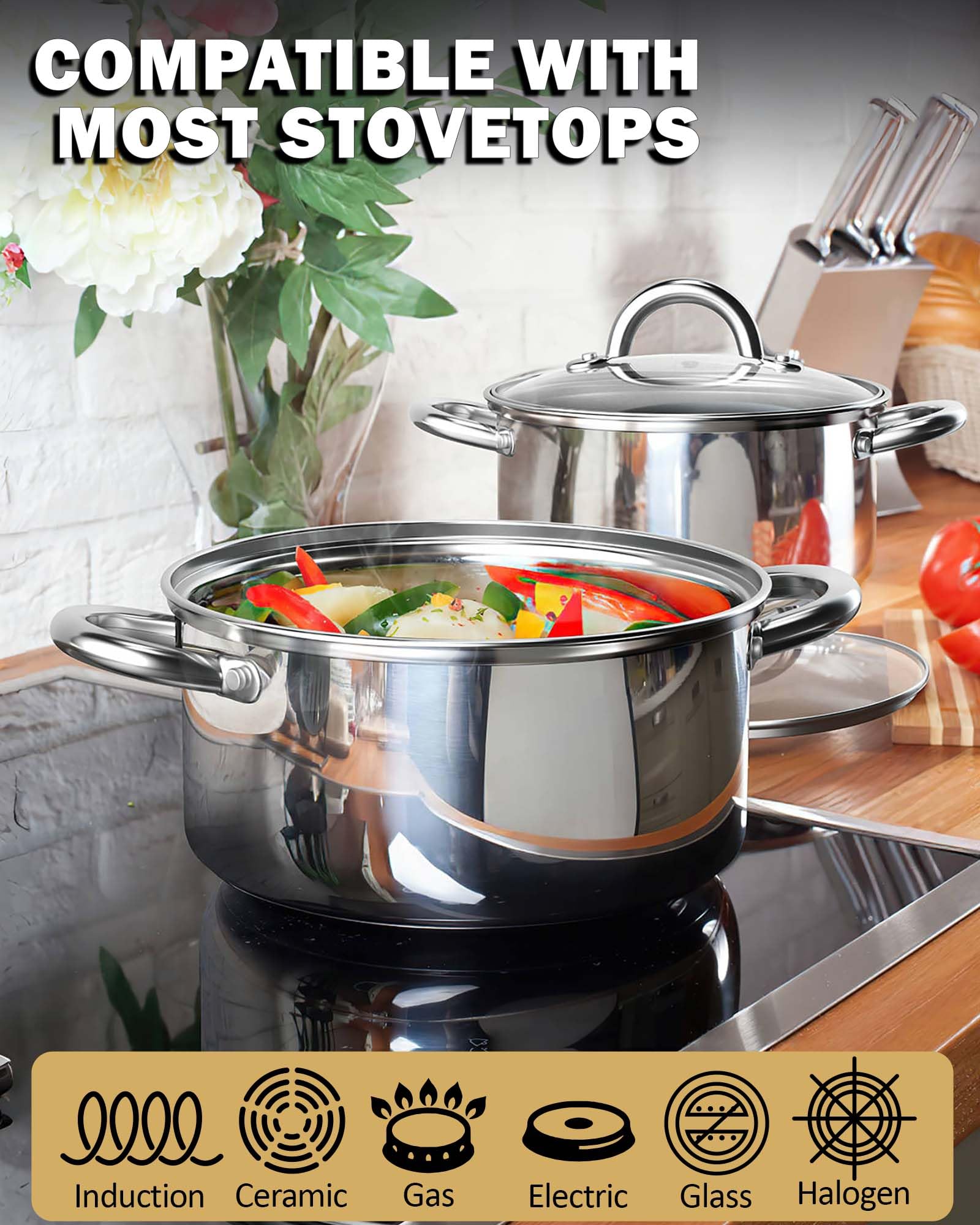 Cook N Home 5.5-quart stockpot with soup demonstrating large-batch cooking convenience
