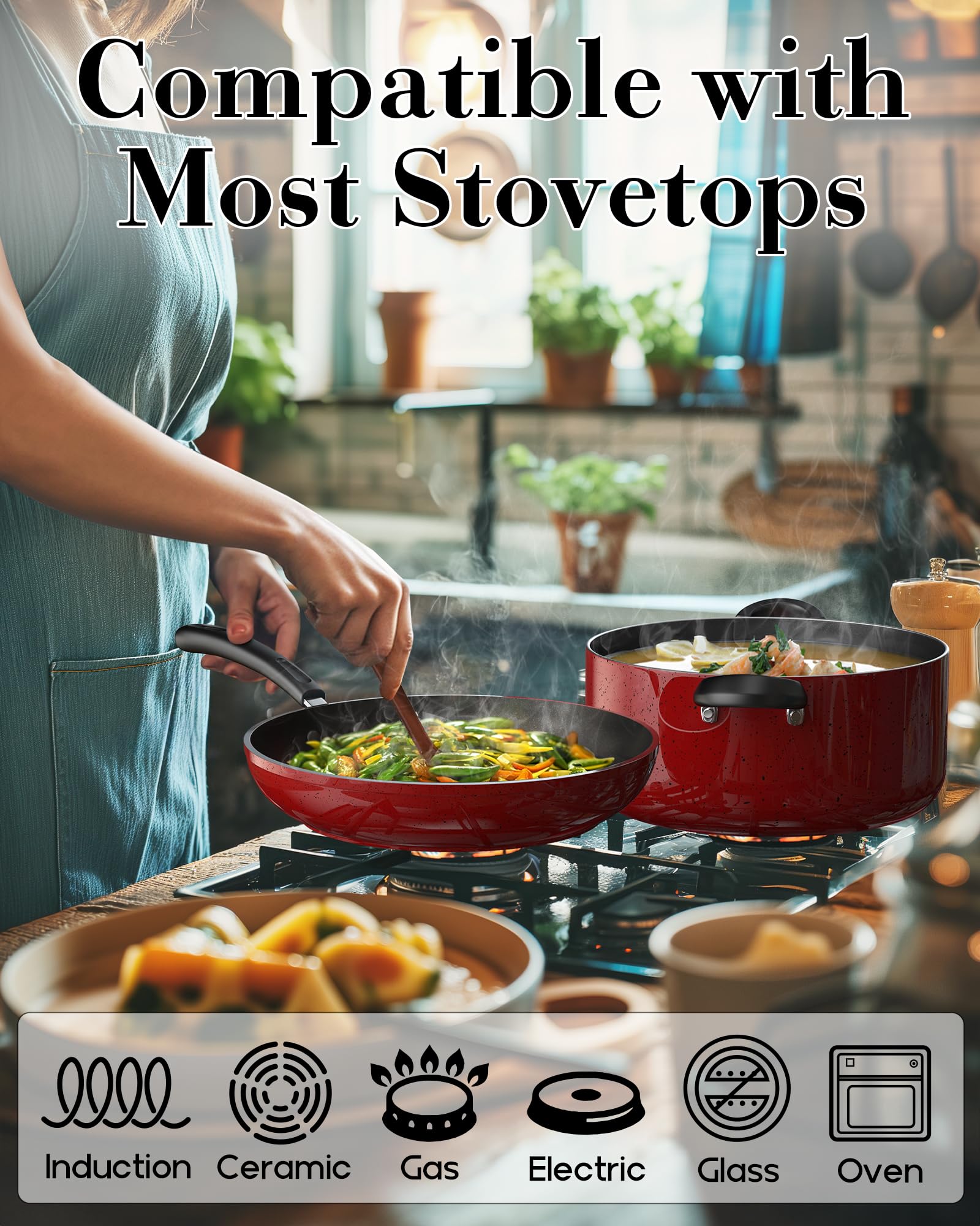 Cook N Home tempered glass lid showing steam vent and view-through cooking advantage