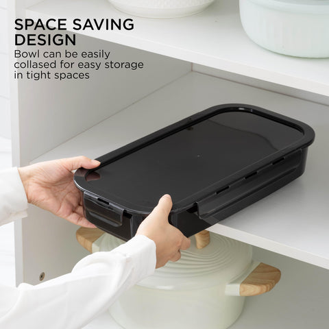 COOK WITH COLOR collapsed bowl demonstrating compact storage and space-saving benefit
