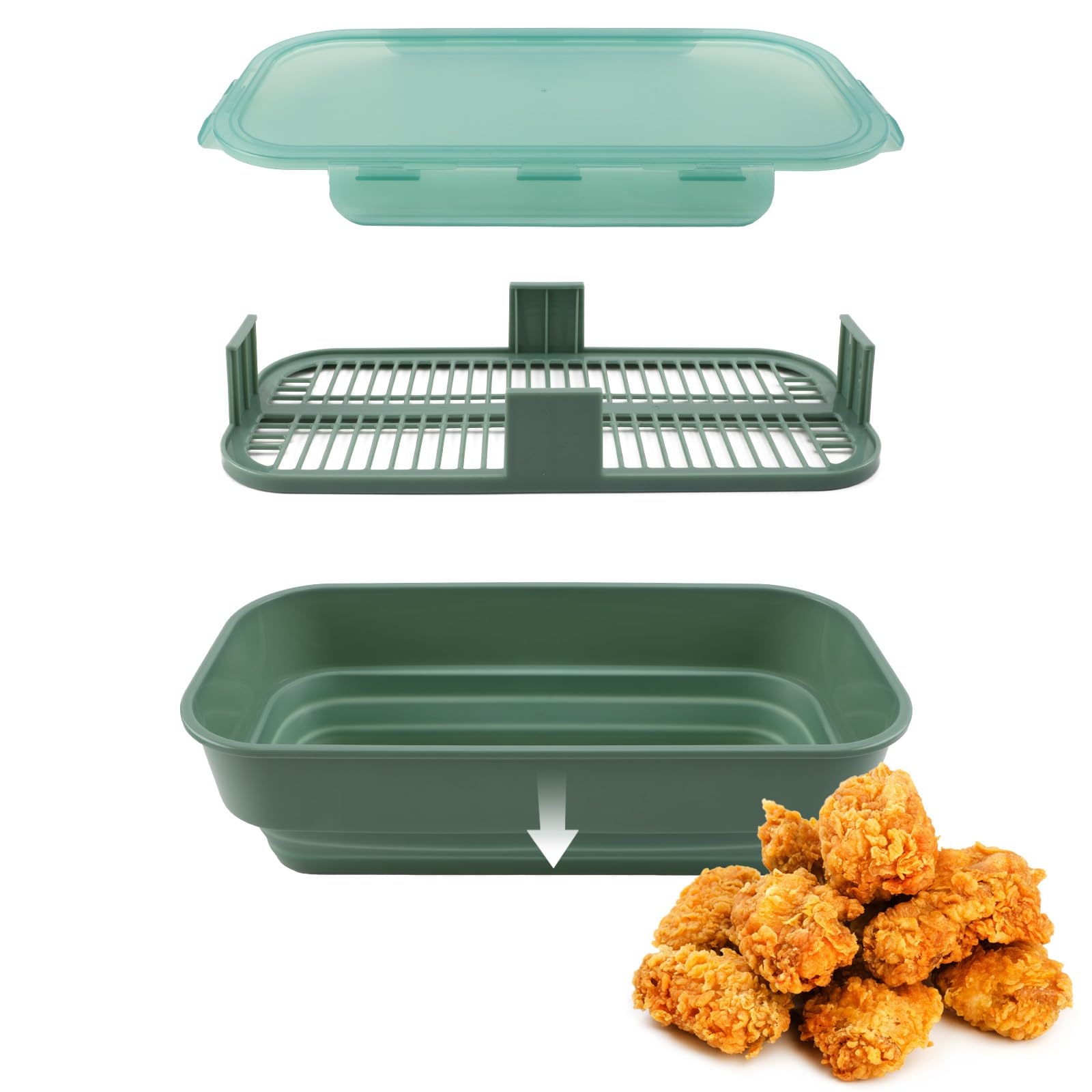 COOK WITH COLOR batter bowl front view showing sage finish and neat storage benefit