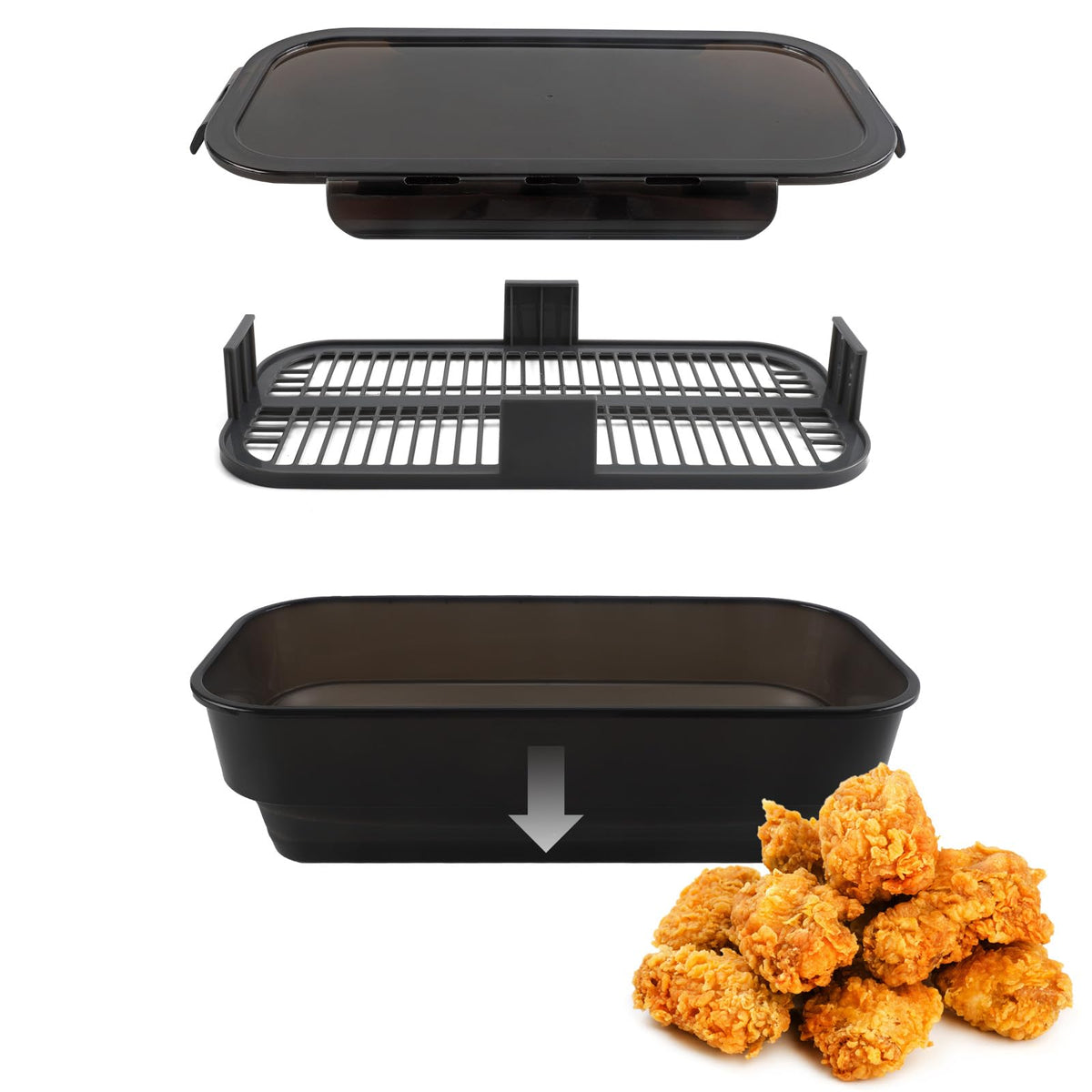 COOK WITH COLOR front view of batter bowl showing compact design and benefit of neat breading
