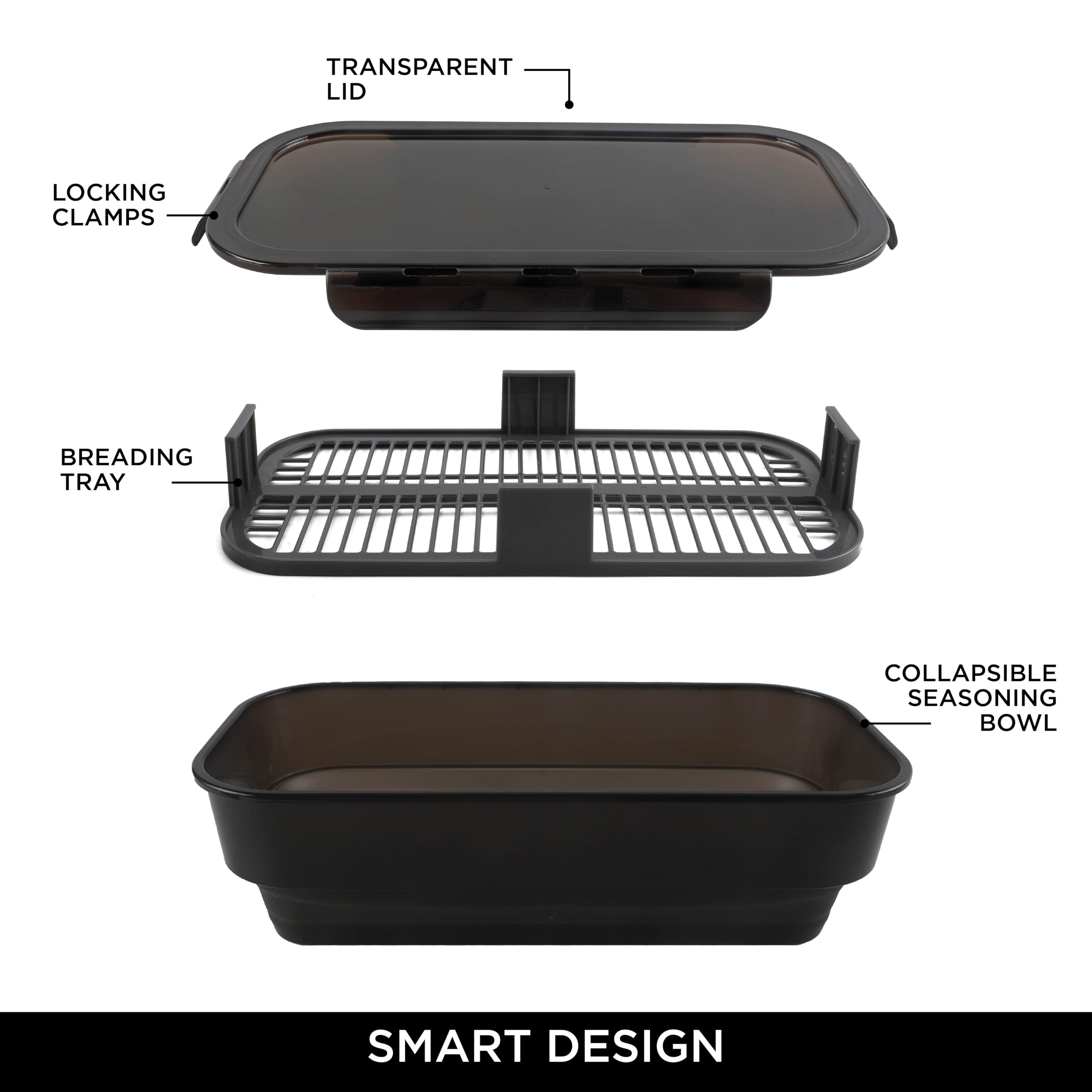 COOK WITH COLOR close-up of shaker lid showing secure clamp and spill-free shaking benefit