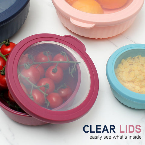 COOK WITH COLOR clear lid atop bowl displaying contents visibility and convenient fridge storage