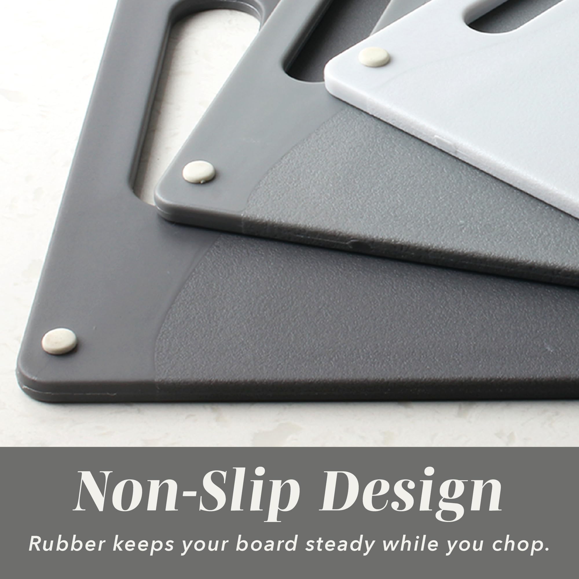 COOK WITH COLOR close-up of easy-grip handle for comfortable carrying and hanging convenience