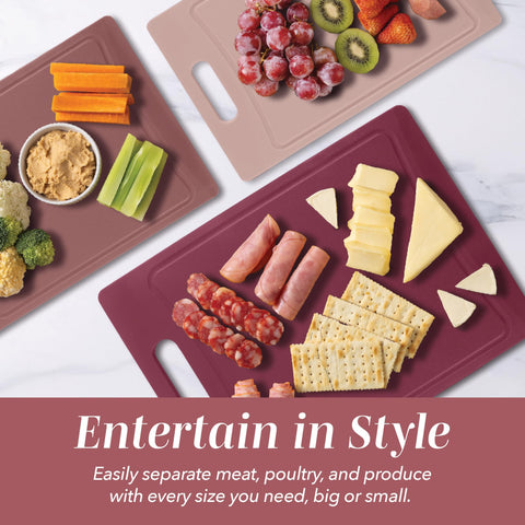 COOK WITH COLOR boards next to knife for scale, communicates size options