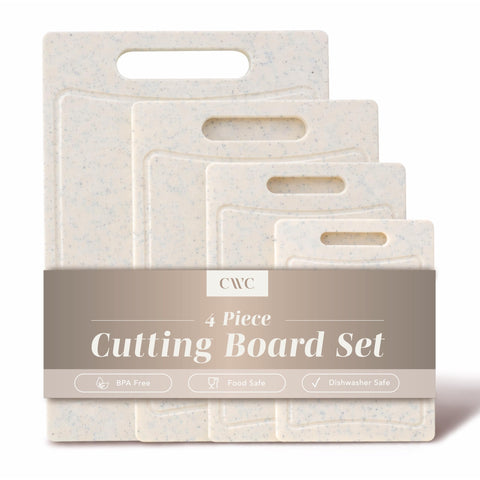 COOK WITH COLOR front view showing four speckled white cutting boards and style