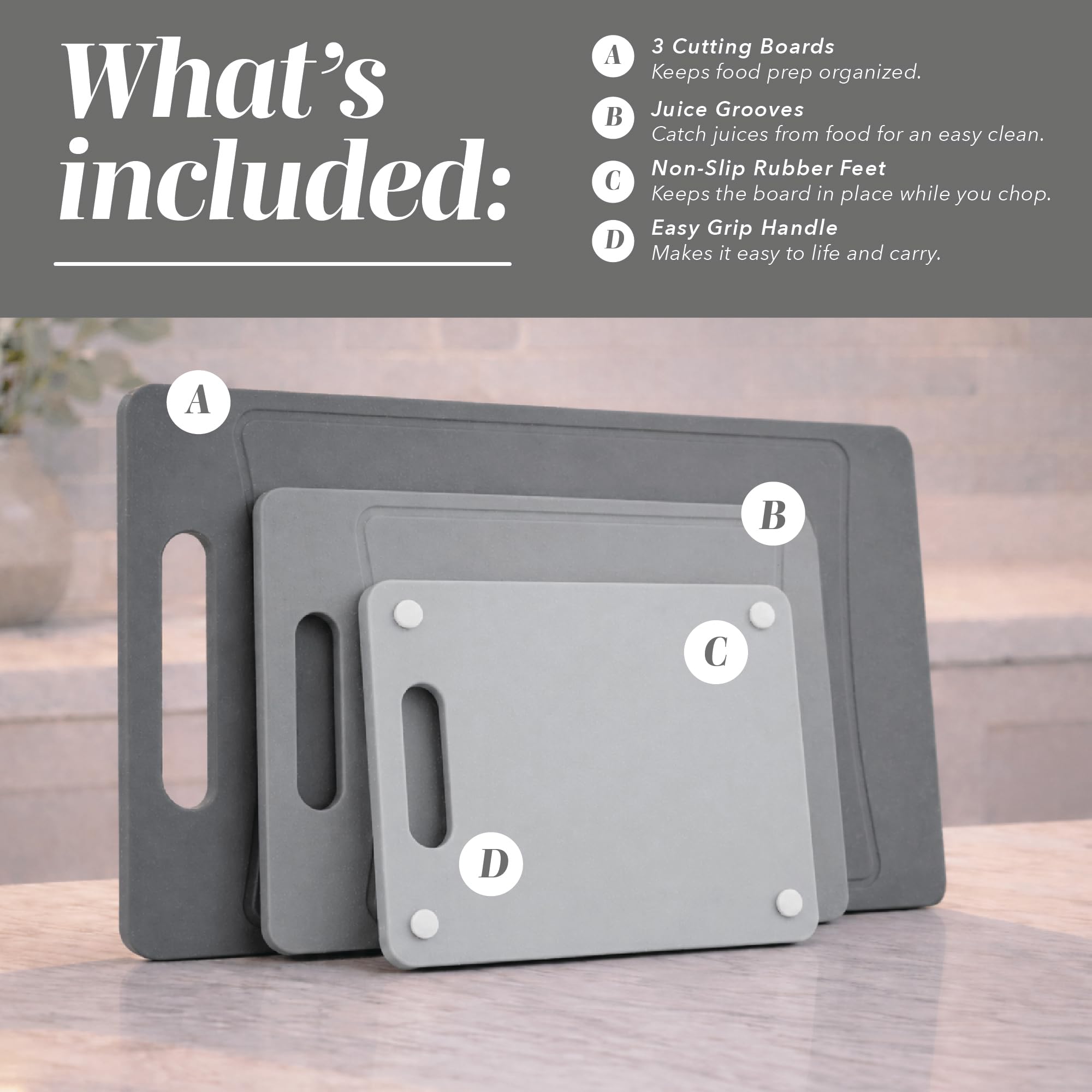 COOK WITH COLOR three boards side-by-side displaying large, medium, small sizes for prep versatility