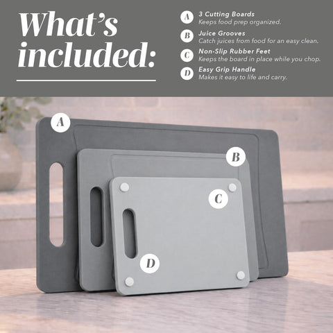 COOK WITH COLOR three boards side-by-side displaying large, medium, small sizes for prep versatility