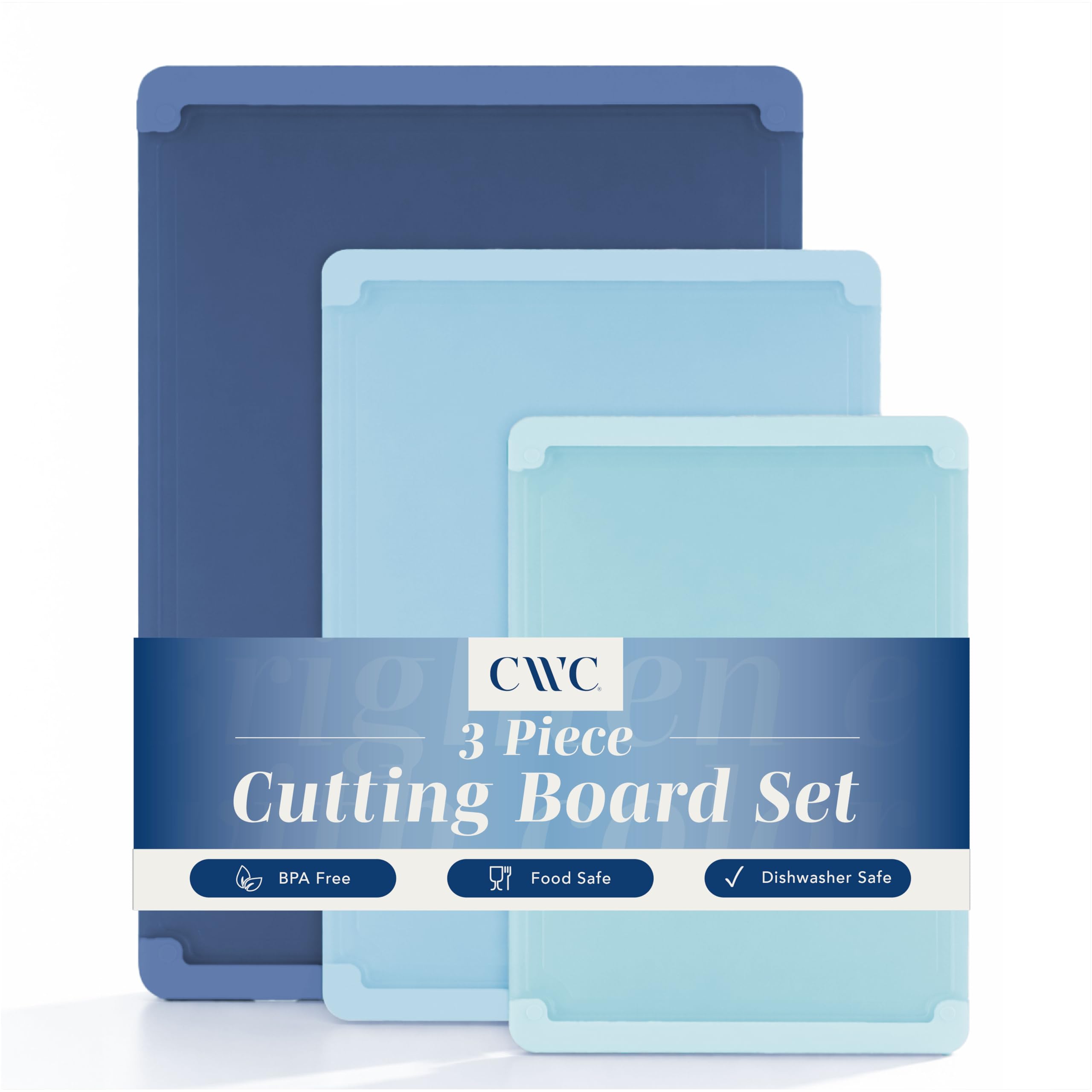 COOK WITH COLOR front packaging showing three blue cutting boards and brand for clear choice