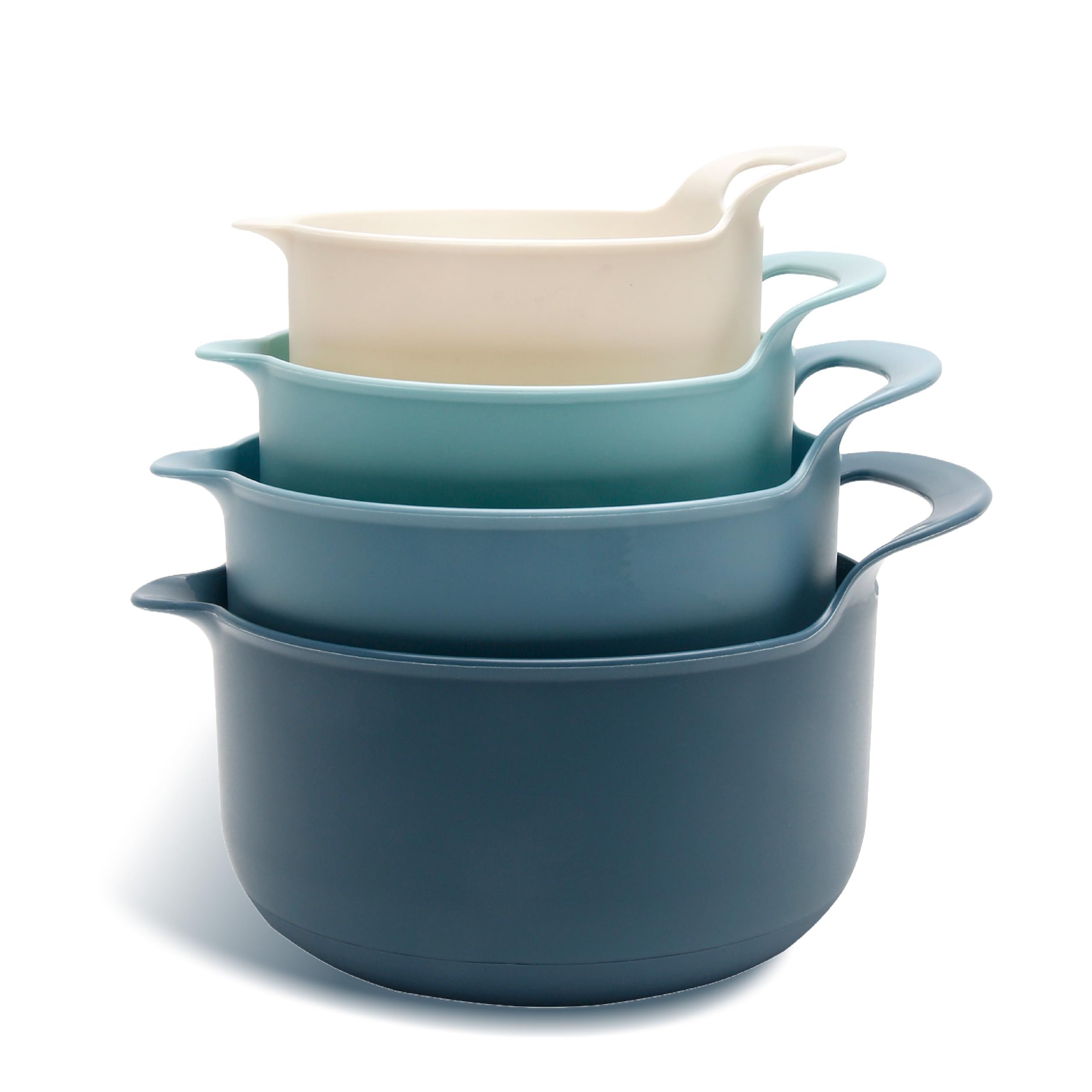 COOK WITH COLOR front view of blue bowl set showing contents and compact design benefit