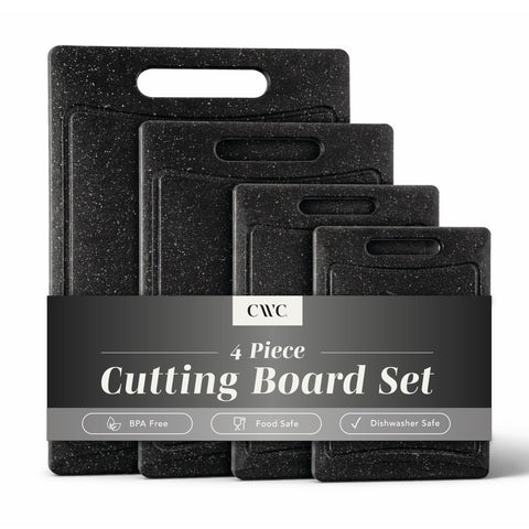 COOK WITH COLOR front view of four cutting boards showing colors and sizes for organization