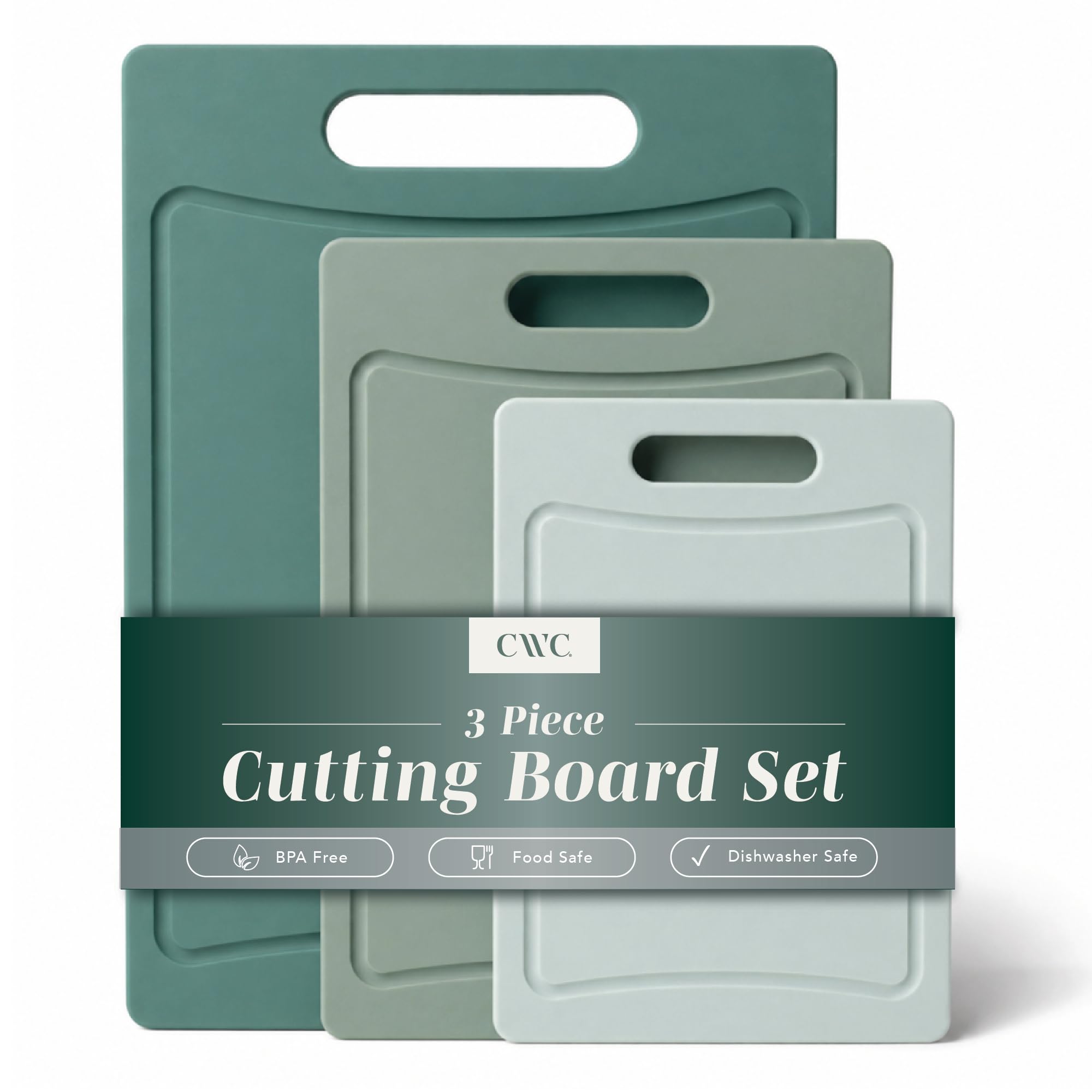 COOK WITH COLOR front view of mint cutting board set showing three sizes and color