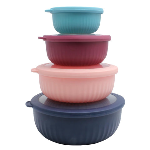 COOK WITH COLOR front view of navy ombre nesting bowl set showing stacked lids and bowls for compact storage
