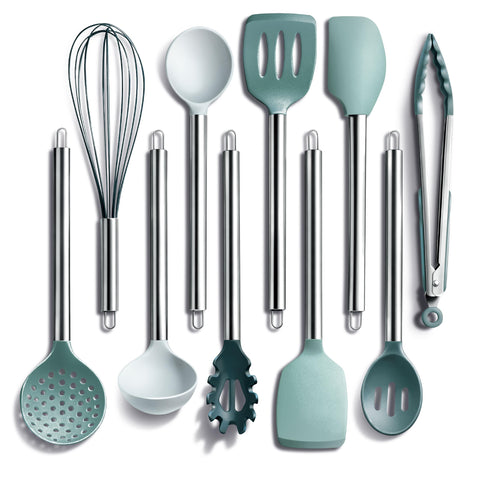 COOK WITH COLOR front packaging showing 10-piece teal set, organized and ready