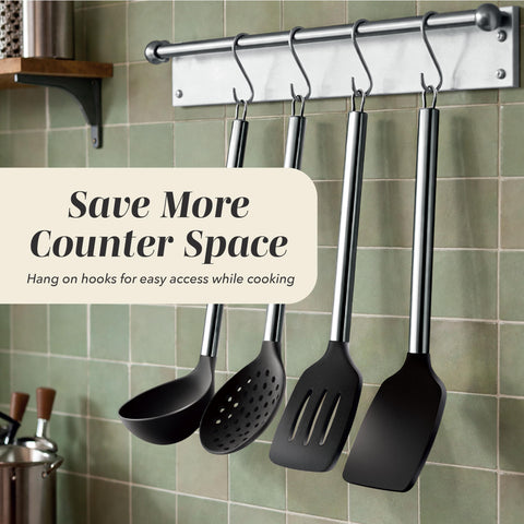COOK WITH COLOR hung on kitchen rail for organized, easy access
