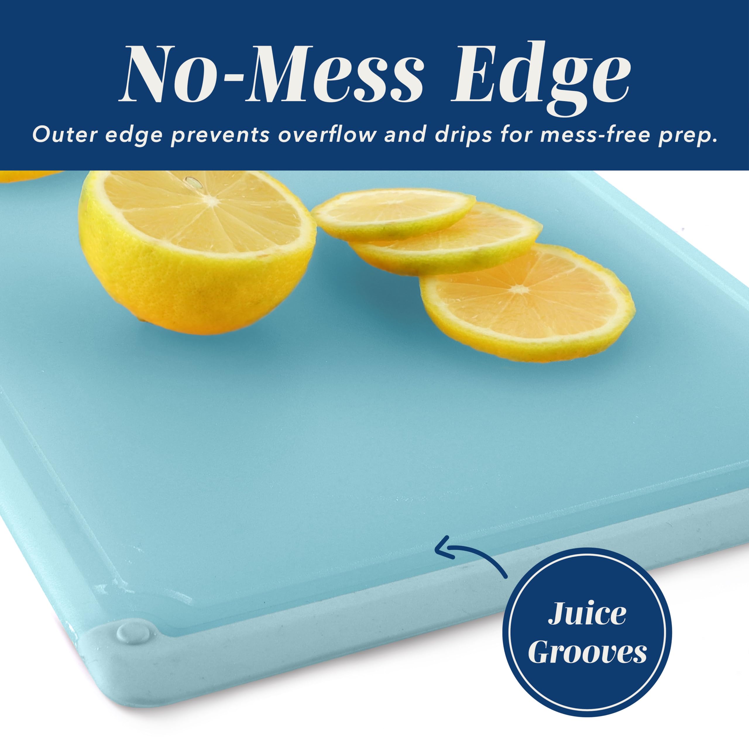 COOK WITH COLOR board in use chopping vegetables to demonstrate stable prep surface