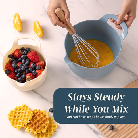 COOK WITH COLOR pouring batter from bowl into pan to show ease of transfer
