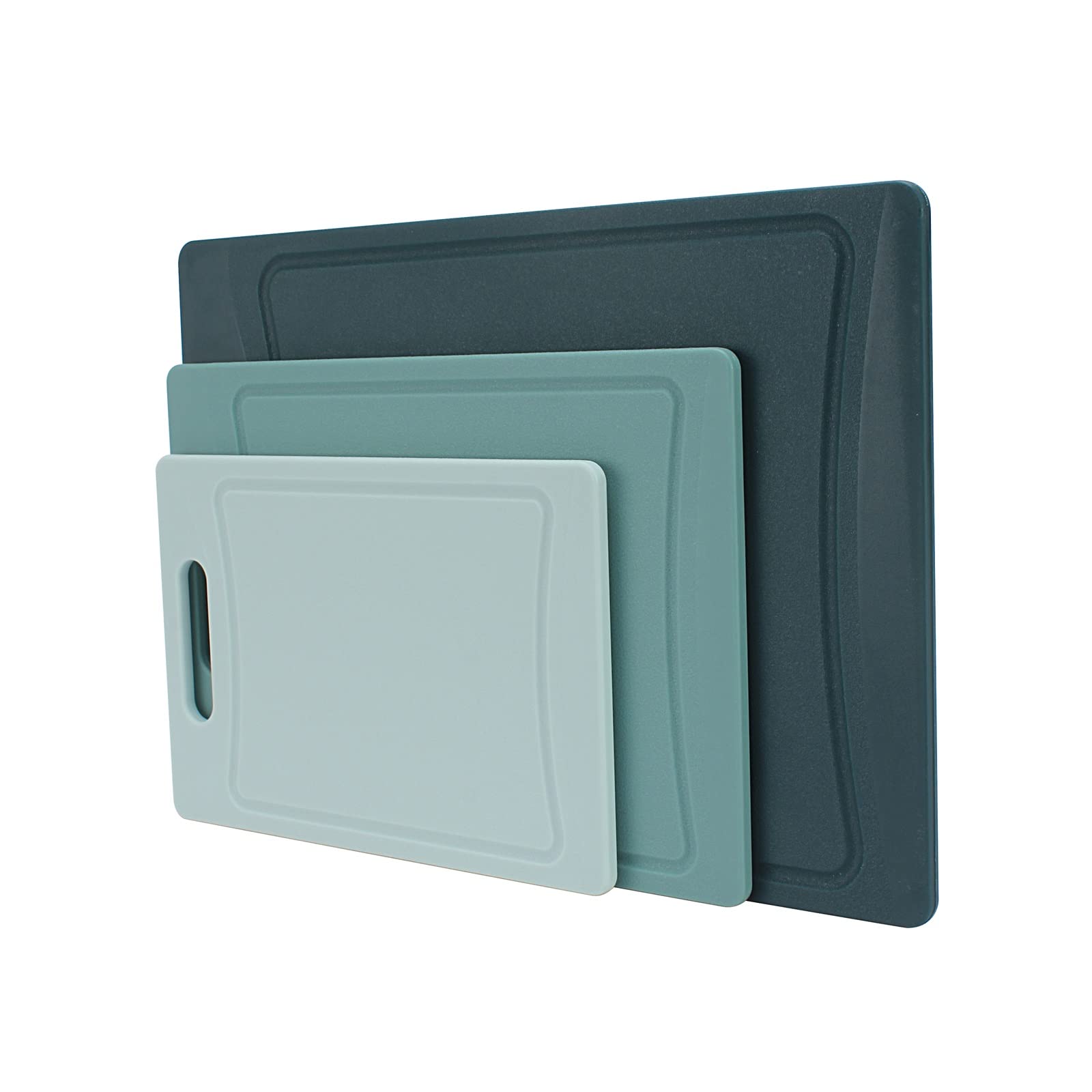 COOK WITH COLOR teal boards styled on kitchen counter for colorful organization